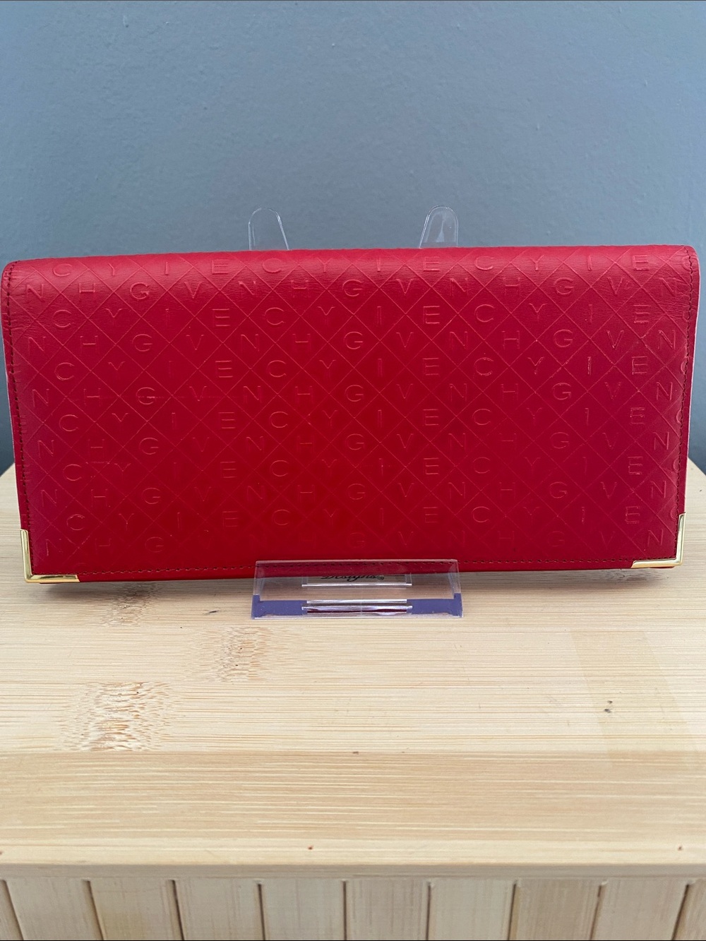 Givenchy Red Embossed Leather Long Bifold Wallet